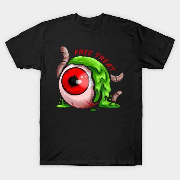 Free Treat Big Eyeball Green Slime Earthworm Halloween T-Shirt by SinBle